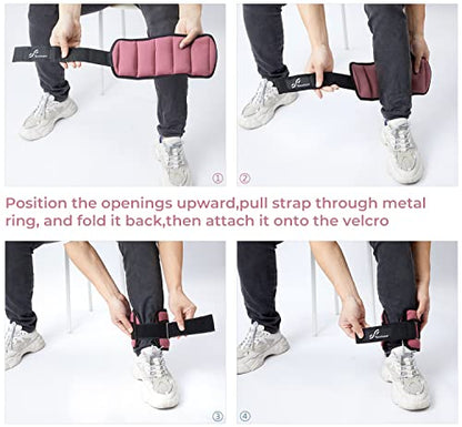 Sportneer Adjustable Ankle Weights Set - 1 Pair (2-10 lbs) Removable Sandbags for Women & Men, Comfortable Neoprene Leg Weights for Walking, Running, Pilates, Yoga, Home Workout & Physical Therapy, Rosy Melon, 5 lbs x 2)