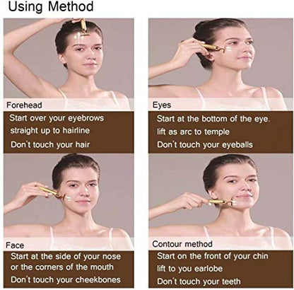 Beauty Bar 24k Gold Skin Care Face Massager Roller, 2 in 1 Electric 3D Roller and T Shape Energy Beauty Bar for Face Lift and Skin Tightening, Handheld Massagers