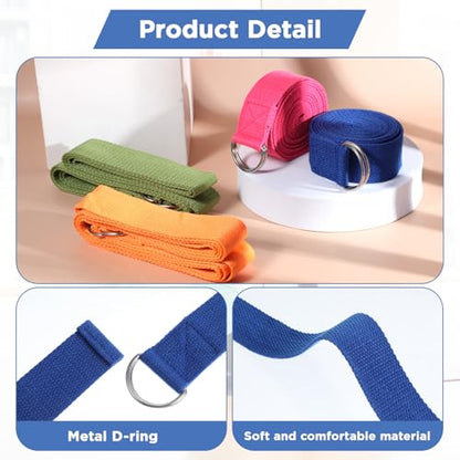 10 Pcs Yoga Strap for Stretching Bulk 8 Ft Cotton Polyester Stretch Band with Metal D Ring Adjustable Non Elastic Yoga Stretching Strap Bulk for Pilates Dance Gym Workout Physical Therapy (Multicolor)