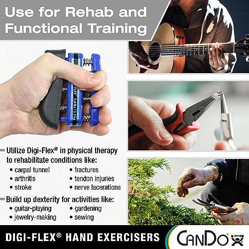 CanDo Digi-Flex Hand and Finger Exerciser 8 Piece Set X-Light - X-Heavy Resistance - No Rack -For Dexterity, Strength, and Flexibility for Fingers, Hands, and Forearms
