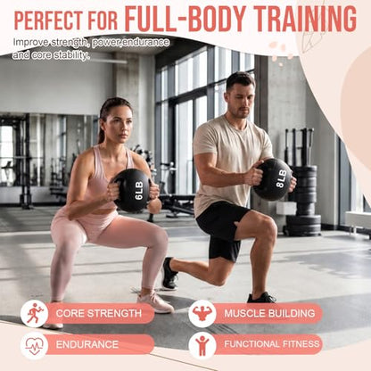 Gemscream 2 Pcs Medicine Ball with Dual Grip - 6 lb & 8 lb Exercise Balls, Durable Non Slip Rubber Grip Medicine Ball for Home Gym, Strength Training, Core Workouts, Fitness Enthusiasts & Gift Giving