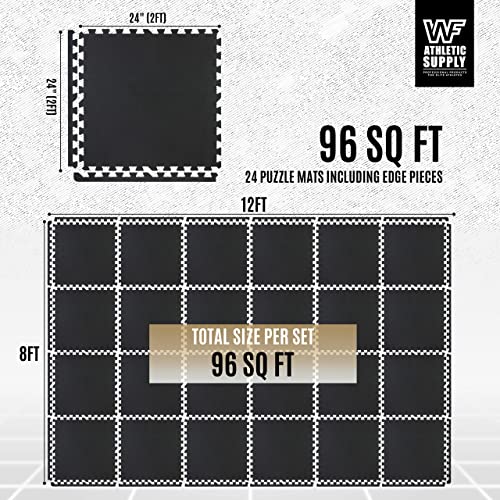 WF Athletic Supply Carpet Top EVA Foam Floor Tiles, Black Carpet Texture Surface Puzzle Interlocking Mats for Home Gym, Kids Room & Living Room; 24-inch x 24-inch x 12-mm per Tile
