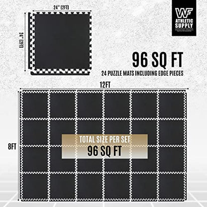 WF Athletic Supply Carpet Top EVA Foam Floor Tiles, Black Carpet Texture Surface Puzzle Interlocking Mats for Home Gym, Kids Room & Living Room; 24-inch x 24-inch x 12-mm per Tile