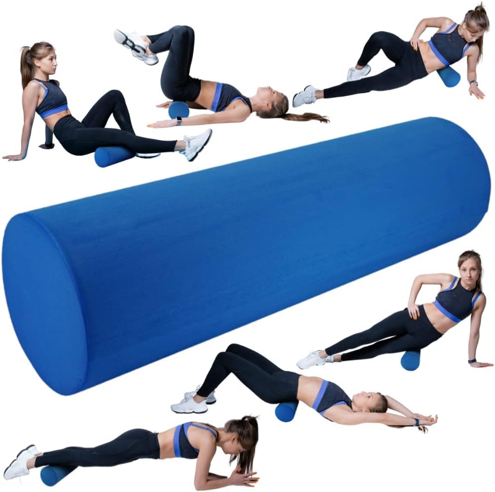 High-Density Foam Roller for Muscle Recovery & Massage, 13" x 3.75" EVA Firm Roller for Warm-Up/Cooldown, Yoga & Pilates, Includes Carry Case (Blue) - color: Blue