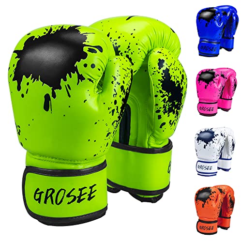 Kids Boxing Glove 6oz 8oz, Youth, Boys and Girls Training Sparring Gloves for Punching Bag, Kickboxing, Muay Thai, MMA, Gift for Age 6-15 Years - color: Green, size: 6 oz (45-80 lbs)