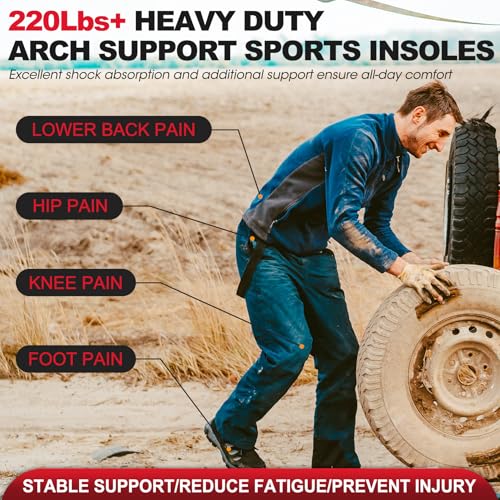 Plantar Fasciitis Insoles, 220+ lbs High Arch Support Inserts for Men Women, Heavy Duty Pain Relief Orthotic Flat Feet Work Boot Running Athletic Insole for Standing All Day, Black - S