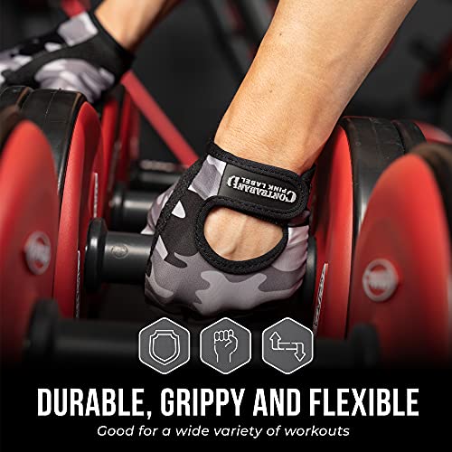 Contraband Pink Label 5217 Women's Design Series Camo Print Lifting and Rowing Gloves (Pair) - Lightweight Vegan Medium Padded Microfiber Amara Leather w/Griplock Silicone - color: Gray, size: Small