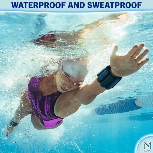 Ankle & Wrist Weights for Men & Women - Set of 2, 1 lb / 0.5 kg each, Black - Adjustable Silicone Workout Bands w/Removable Weights for Fitness & Training - by Mata1-USA