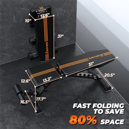 800LBS Adjustable Weight Bench - Foldable Workout Bench Press with 20.5'' Extended Base for Home Gym, Folding Decline Incline Strength Training Bench for Full Body Exercise - 2026 Version