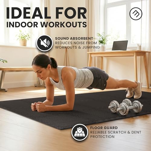 bemaxx Gym Mats Set - 18 pcs EVA Interlocking Foam Floor Tiles (12.6"x12.6"x0.4") 18sqft Protective Gym Flooring Sports Home Workout Exercise Mats Puzzle Garage Fitness Play-Room Pool Treadmill Bike