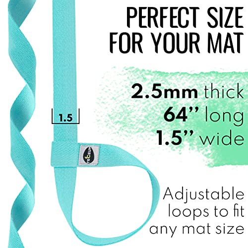 TECEUM Yoga Mat Strap – Extra Soft & Thick Cotton Carrier for All Mats - color: Blue, size: 64 IN
