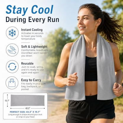 Large Cooling Towel for Neck and Face, 43.3 x 15.7 in, Light Gray - color: Light-gray