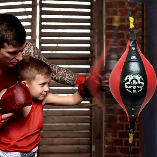 Speed Bag - Reflex Training Boxing Ball, Heavy Duty Endurance Practice Punching Bag | Stress Relief Equipment, Fitness Training Punch Ball for Teens Adults Home Gym Combat Workout - color: Black red