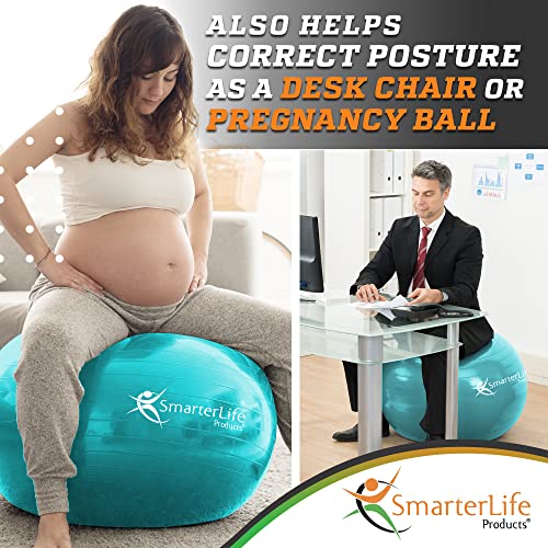 SmarterLife Exercise Ball, Yoga Ball for Gym, Balance, Stability, Pregnancy - color: Turquoise, size: 45 cm