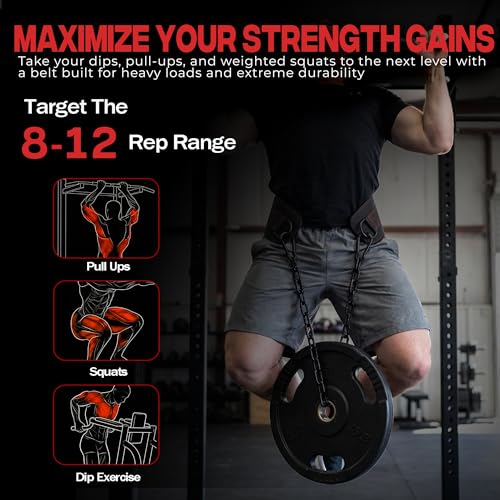 Weightlifting Dip Belt with Chain, Heavy Duty 550-650 lbs Capacity, for Dips and Pull-ups