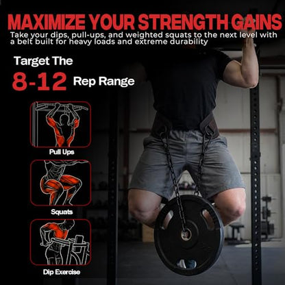Weightlifting Dip Belt with Chain, Heavy Duty 550-650 lbs Capacity, for Dips and Pull-ups