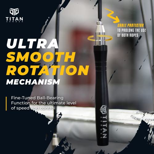 Titan Armour® Speed Rope - Professional Self-Locking & Adjustable, Adult Speed Jump Ropes for Fitness | 2 x Steel Ropes, Cable Protector & Travel Case | Jump Rope Crossfit, Boxing, Fitness MMA for Men & Women - color: Golden