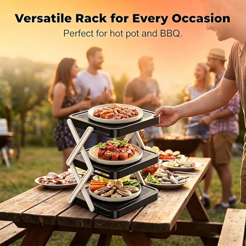 Multi-Tier Prep Tray Rack Foldable Space Saving 3 Tier - color: Black