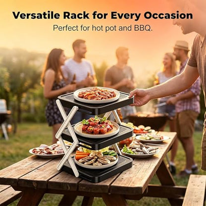 Multi-Tier Prep Tray Rack Foldable Space Saving 3 Tier - color: Black