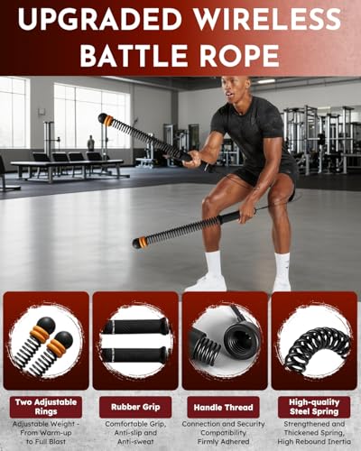 Ropeless Cordless Portable Battle Ropes for Home Gym,Adjustable Weight Z-Rope,Workout Equipment Weighted,Exercise Strength Training,No Endless Jump Rooes,Fitness Working Flex Springs Sticks(Black)