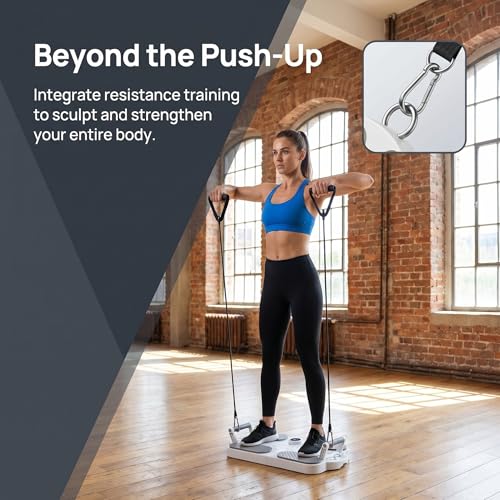 3-In-1 Multifunctional Push-Up Board & Resistance Band Trainer with Thickened Elbow Pads, Non-Slip, Pushup Handles, & Reps Time Monitoring, Portable Foldable Home Gym Fitness Equipment - color: White