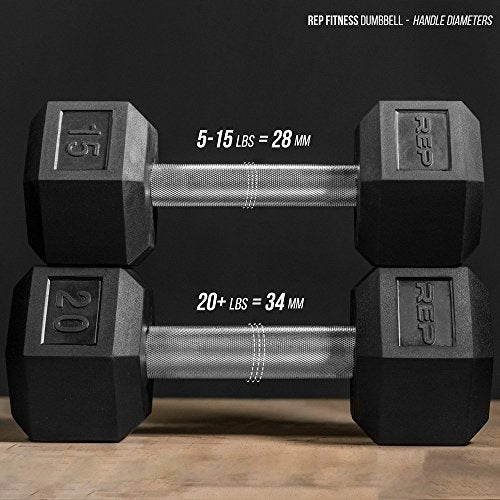 Rep Fitness Rubber Hex Dumbbell(s) - Singles (55LB +) and Pairs (5LB - 50LB) - Low Odor, Fully Knurled Handle - style: 40 LB Pair