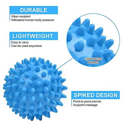 URAQT Spiky Massage Ball Set, 2 Pack Physical Therapy Massage Balls, Hard Lacrosse Ball & Spiky Massage Ball for Myofascial Release and Trigger Point Deep Tissue Massage (Blue)