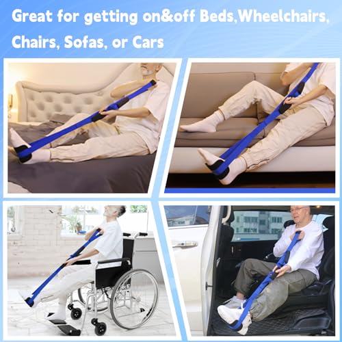 48 Inch Long Leg Lifter, Rigid Leg Lifter Strap With EVA Handgrips &Foot Loop, Leg Lifter After Hip Replacement&Knee Surgery Recovery Aids Kit,Leg Lifters Getting Legs In And Out Of Bed,Car,Wheelchair - color: Blue, size: 48 Inch