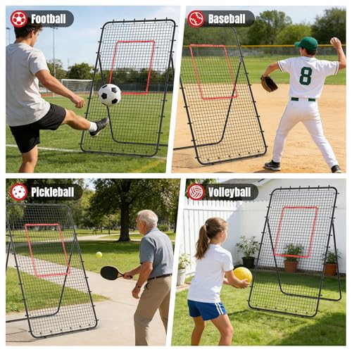 Suteck 7x4ft Volleyball Rebounder Net 2-Net System, 5-Angle Adjustable & Durable Trainer for Spike, Serve, Passing & Solo Practice, Includes Storage Bag for Easy Travel & Portability