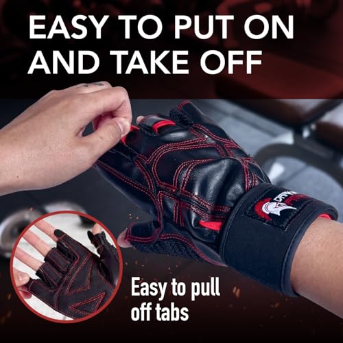 Genuine Leather Gym Gloves for Men Women, Wrist Wrap Support Workout Gloves for Weight Lifting Crossfit Deadlift Barbell Exercise Palm Padding Callus Protection Grips