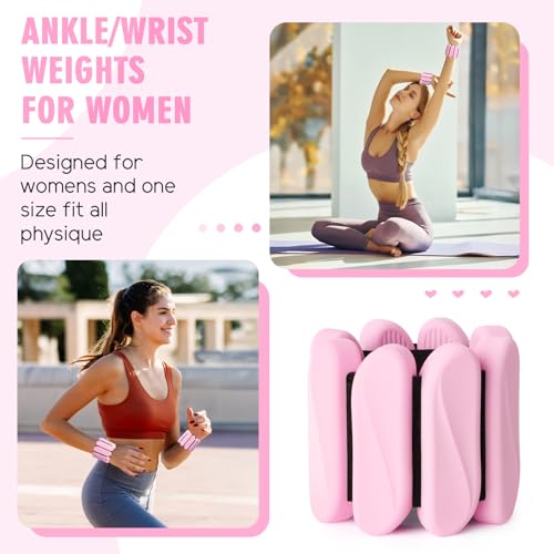 Wrist Weights, 2Pack Wearable Wrist Ankle Weights for Women and Men, Adjustable Silicone Arm and Leg Wrist Bracelets for Walking, Yoga, Pilates and Gym, 2lb - color: Pink