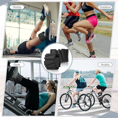 Wrist Ankle Weights Set of 2, 4 Lbs, Adjustable Silicone Workout Weights for Women and Men, Wearable Leg Arm Weighted Bracelet for Home Workout Gym Yoga Pilates Swimming Cardio(Black)