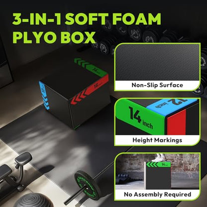 3-in-1 Plyo Box – Plyometric Jump Box with Durable High-Density Foam Core and Non-Slip Surface for Box Jumps, Squats, and Home Gym Workouts - style: Heavy Foam-12x14x16 inch (13lb)