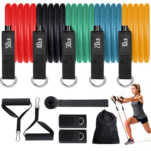 REDCAMP Resistance Bands with Handles, 150LBS Exercise Bands Workout Bands with Door Anchor for Working Out, Workout Bands Set for Men