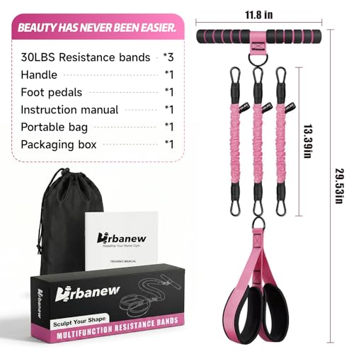 Pedal Resistance Band with Handle, 90LBS Adjustable Exercise Band - color: Pink