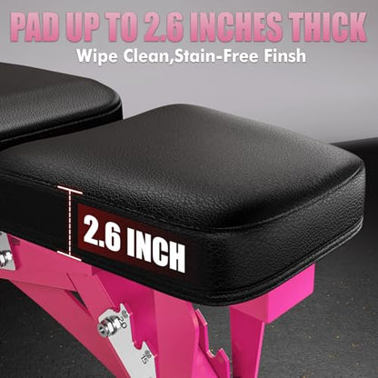 RitFit Adjustable/Foldable Utility Weight Bench for Home Gym - color: PINK