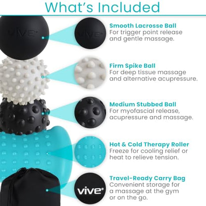 Vive Massage Ball Set (4 Piece) - Plantar Fasciitis Relief Foot Pain Hot