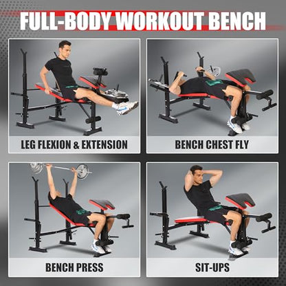 OPPSDECOR 900LBS Weight Bench Set Adjustable Bench Press Set with Squat Rack Foldable Olympic Workout Bench with Leg Developer Preacher Curl Workout Bench for Home Gym Full Body Exercise