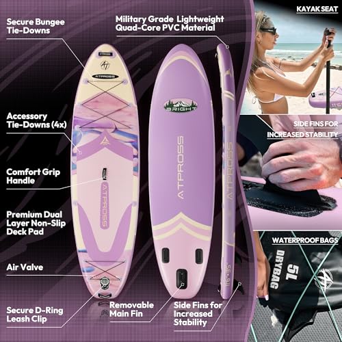 11'6"x35" Inflatable Paddle Board, 450lbs Extra Wide Stand Up Paddleboard for Adults with Premium SUP Accessories Kit & Backpack, Blow Up Kayak Non-Slip Stable Deck Boat for Yoga Fishing Surf - style: Lavender Purple Gradient