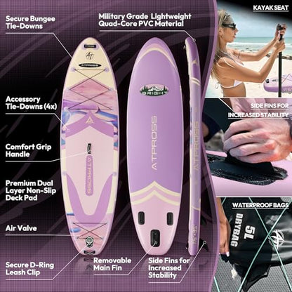 11'6"x35" Inflatable Paddle Board, 450lbs Extra Wide Stand Up Paddleboard for Adults with Premium SUP Accessories Kit & Backpack, Blow Up Kayak Non-Slip Stable Deck Boat for Yoga Fishing Surf - style: Lavender Purple Gradient