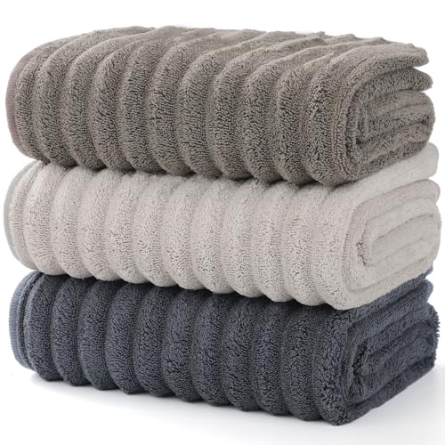 Luxury 3-Piece Quick-Dry Bath Towel Set – Ultra Soft Microfiber Towels for Bathroom, Pool, Gym & Travel – Elegant Twill Design(14”x 29.6”) - color: 1darkgrey+1lightgrey+1coffee