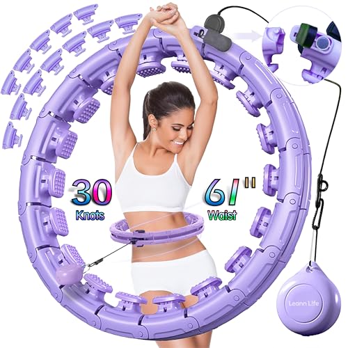 30/24/12 Knots, Upgraded Magnetic Lock Weighted Hula Hoop for Kids Adults Weight Loss, Infinity Hoop Plus Size, Home Indoor Outdoor, Fitness Exercise, Abdominal Toner - color: Light Purple-30 Knots 61"