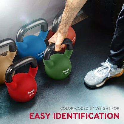 Yes4All Kettlebell, 5-65 LB Neoprene Coated Cast Iron Kettlebells, Wide Grip Handle & Flat Bottom for Swings, Squats, Deadlifts, Push Ups & Full Body Training at Home Gym - Single & Set - color: M. 55LB - Dark Blue, style: A. Single