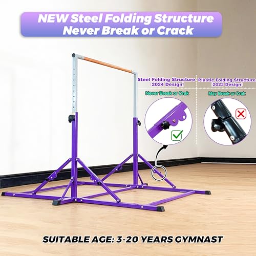 MARFULA Gymnastic Kip Bar for Kids Teens Ages 3-25 of All Gymnastic Levels - color: Bar With Mat-Hot Purple (5 Ft Base)