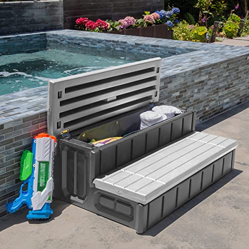 XtremepowerUS Universal Heavy Duty 2-Step Spa & Hot Tub Step Porch Steps with Large Storage Compartment Non-Slip Resistant Step Stairs 36" Inches Long Stool Pool Ladder, Grey - color: Gray