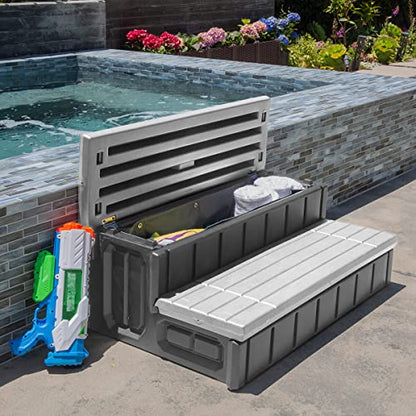 XtremepowerUS Universal Heavy Duty 2-Step Spa & Hot Tub Step Porch Steps with Large Storage Compartment Non-Slip Resistant Step Stairs 36" Inches Long Stool Pool Ladder, Grey - color: Gray