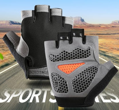 1 Pair Half Finger Cycling Gloves, Breathable Non-Slip Padded Workout Gloves, Lightweight Outdoor Sports Gloves