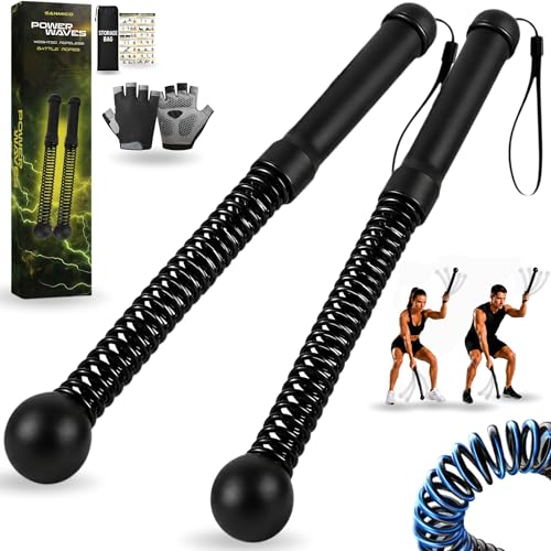 Weighted Ropeless Battle Ropes 2 Pack – 2026 Edition | Cordless Portable No Anchor Battle Rope for Home Gym & Apartment | HIIT Strength & Cardio | Non-Slip Handle | Gloves & Exercise Poster