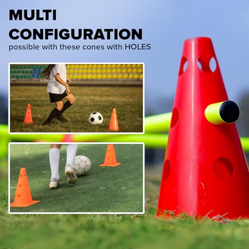 GSi Hurdle Training Cones | Multi Pack Sets | Dual Purpose Agility Cones with Holes | Ideal for Soccer, Kids, Dog, and Sports Training - style: 9" with Hole - 18 Pack