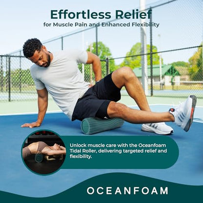 Tidal Roller - Jade - Muscle Massage Foam Roller for Back Pain & Stretching - Firm and Ergonomic Wide Wave Textured - Yoga, Athletics, & Wellness - Full Size, 20" x 5"